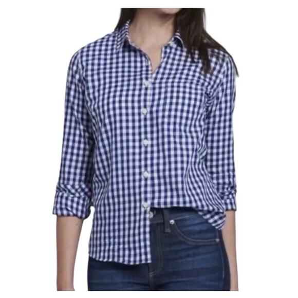 NEW UNTUCKit Women's Belleza Button Up Shirt 10 Blue Gingham Check Cotton NWT - Picture 1 of 11